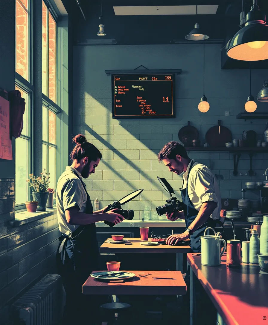 The Brass Lantern photography team at work during a restaurant's prep hours